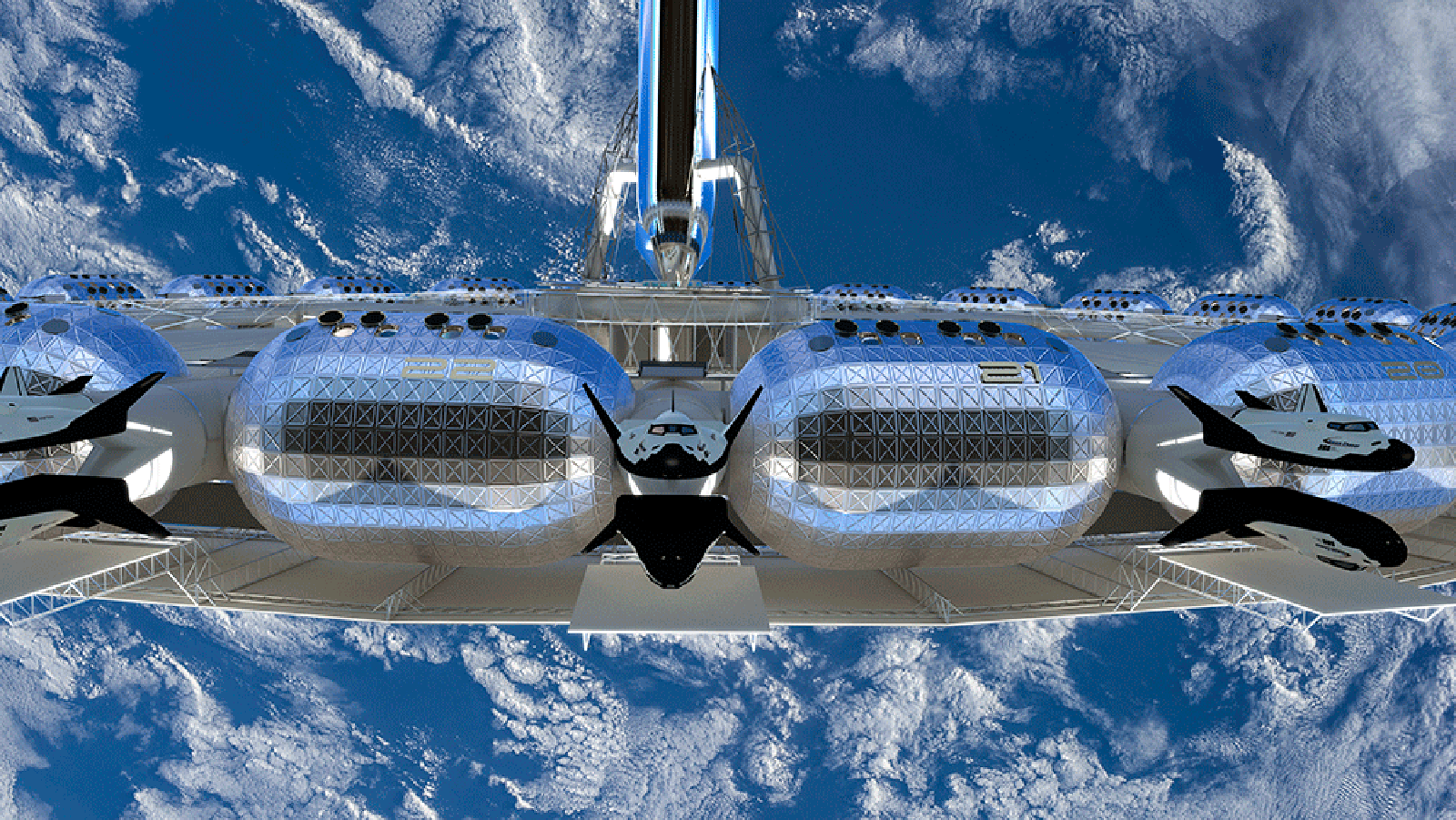 Shuttles docked in Von Braun Space Station. 
