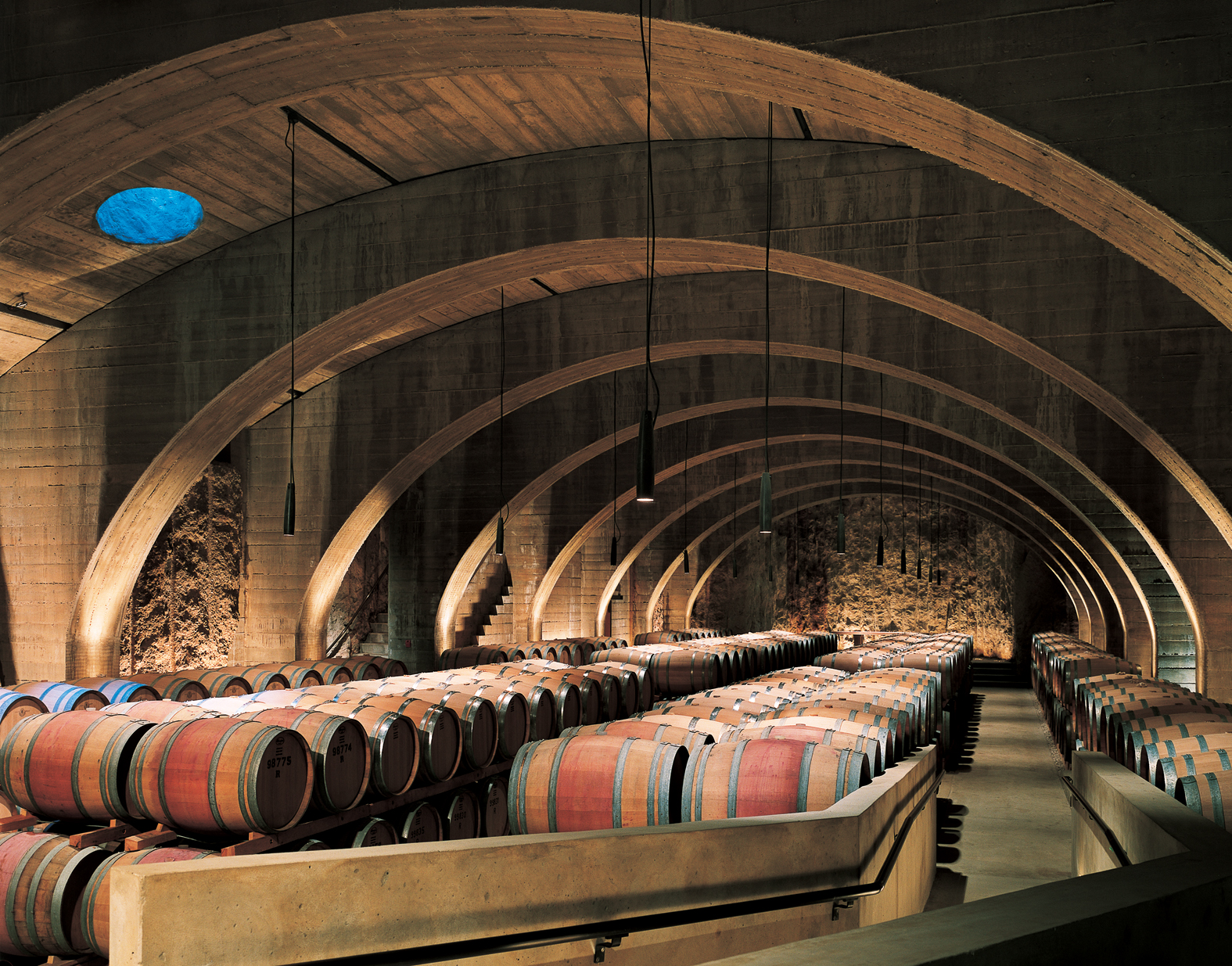 wine barrels in a huge cellar