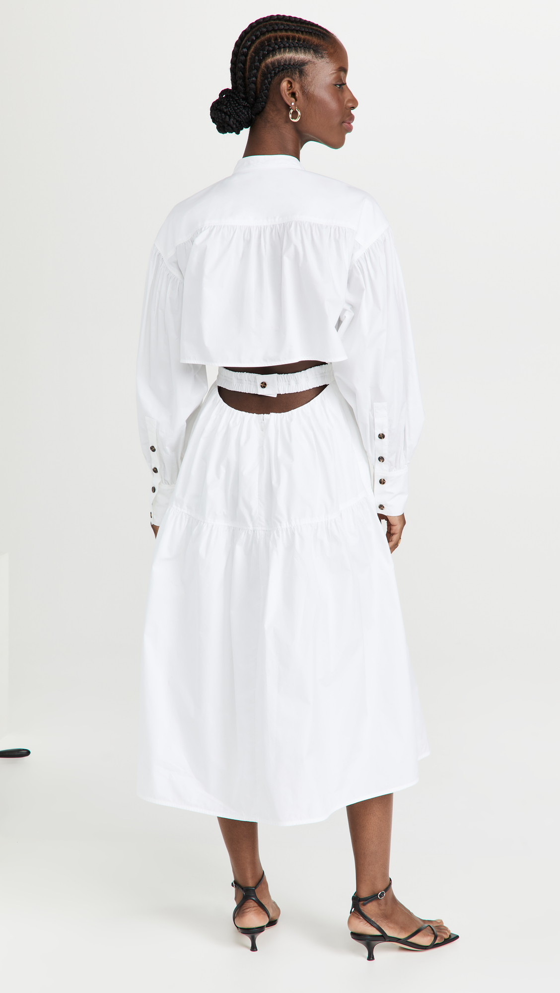 white backless dress with overshirt 