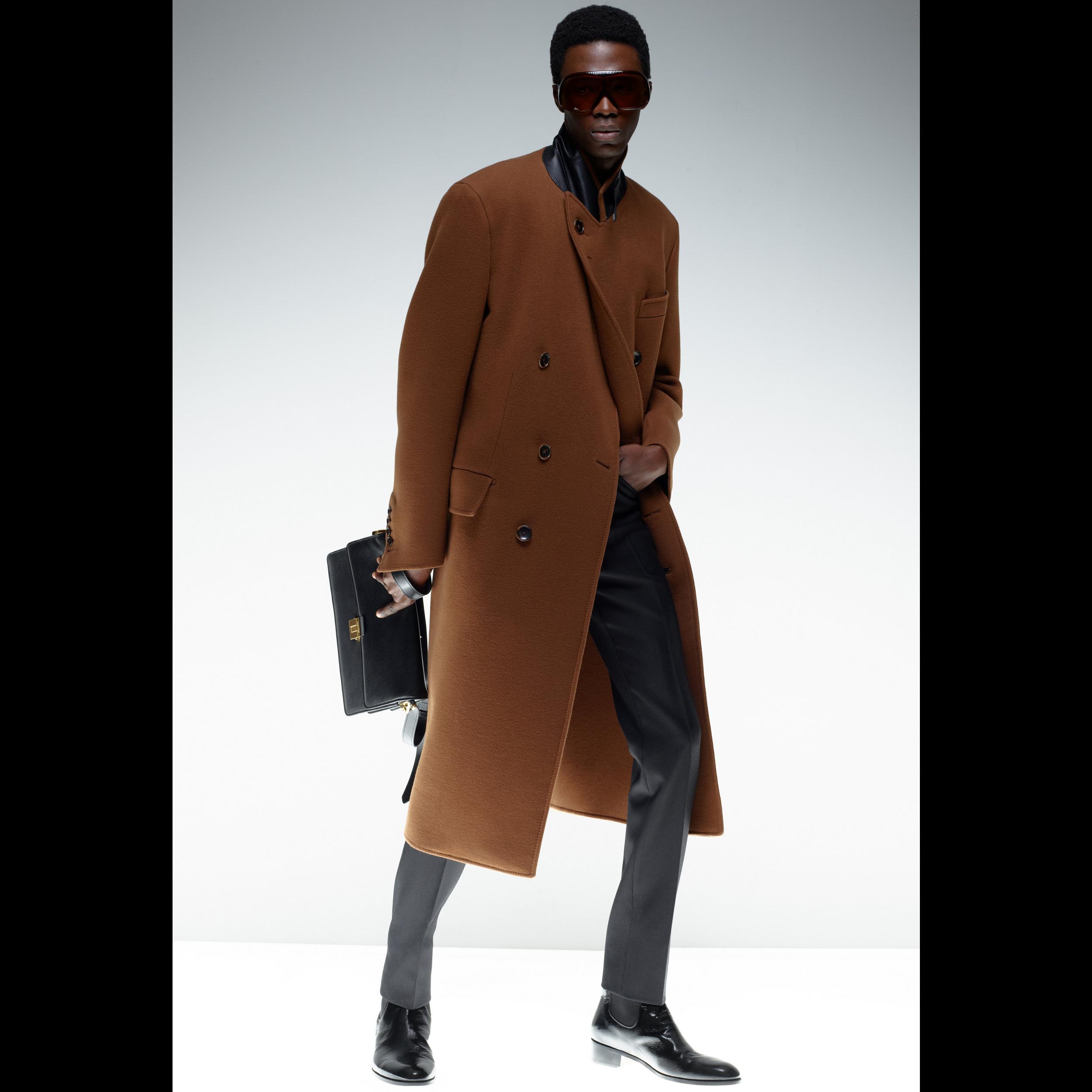 Tom Ford Brown Double Faced Cashmere Peak Lapel Double-Breasted Long Coat
