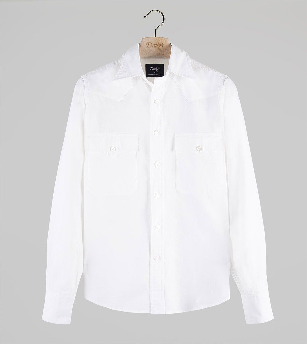 Drake's Casualwear  White Brushed Cotton Pyjama Shirt With Multi Piping -  Mens • Haasparihaas