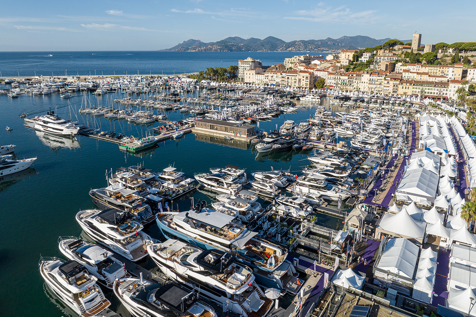 Aerial view of yachts in Cannes