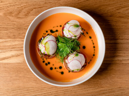 Dungeness crab with gazpacho.