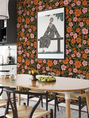 Otto Studio Wallpaper parrott poppy black floral design