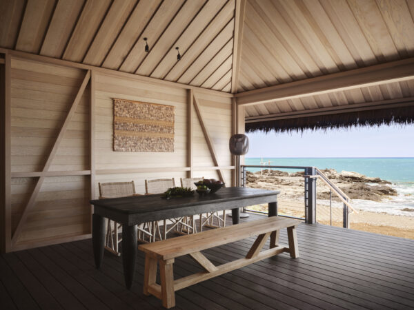Kona Village Rosewood Resort hotel room dining table with ocean view