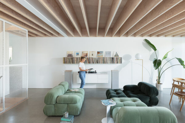 East Van Residence living room couches and records