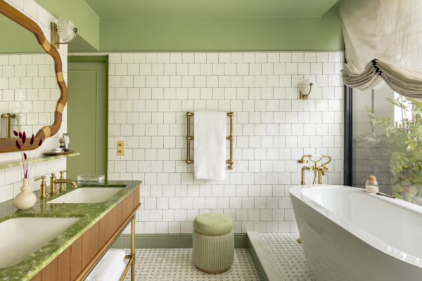 Hotel bathroom sink and bathtub