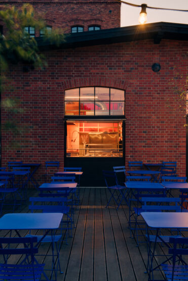 Pastry Cub outdoor seating at night