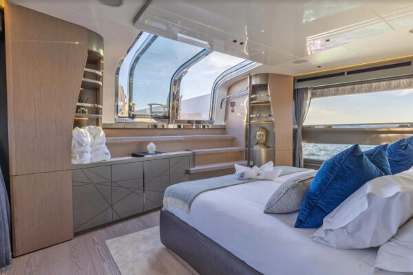 Sunseeker 100 master suite facing terrace