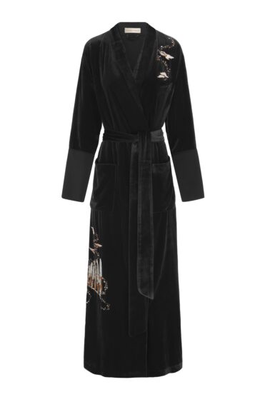 Olivia Von Halle black robe embellishment for her